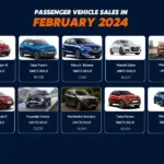 Images of India's top ten best-sold passenger cars in February 2024 with numbers.